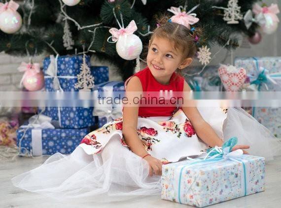 Red Floral Print Mother And Daughter Family Look Maxi Size Baby Tutu Dress Long Dress