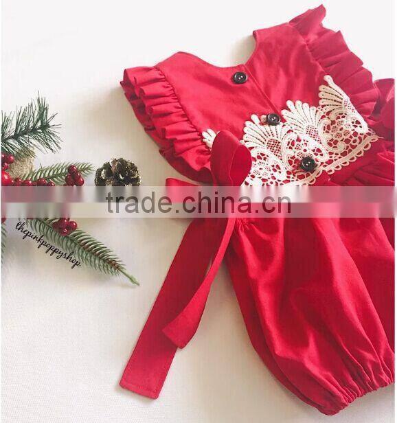 Baby Girls Christmas Red Bubble Infant Baby First Christmas Lace Rompers Clothing