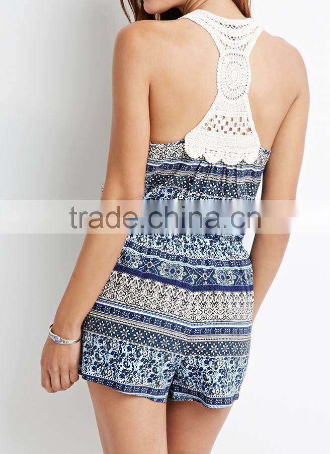 rompers jumpsuits for women Easy Dressing Paisley Printed Jumpsuit with crochet-paneled back for women