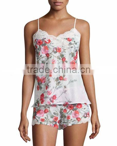 New design women's pajamas sexy hot shorts/lace tank top for ladies
