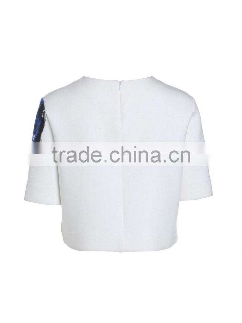 Women's half sleeve thick fabric neck printing elastic white t shirt wholesale clothing