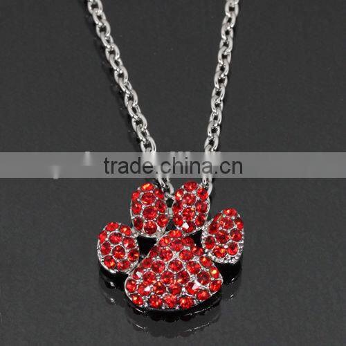 2015 fashion paw print necklace factory price colorful crystal paw print charm necklace