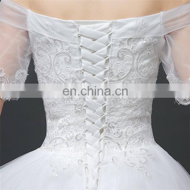 HS1621 2017 Full Length Girl Flower Dress Off Shoulder White Puffy Ball Gown Bridal Dress