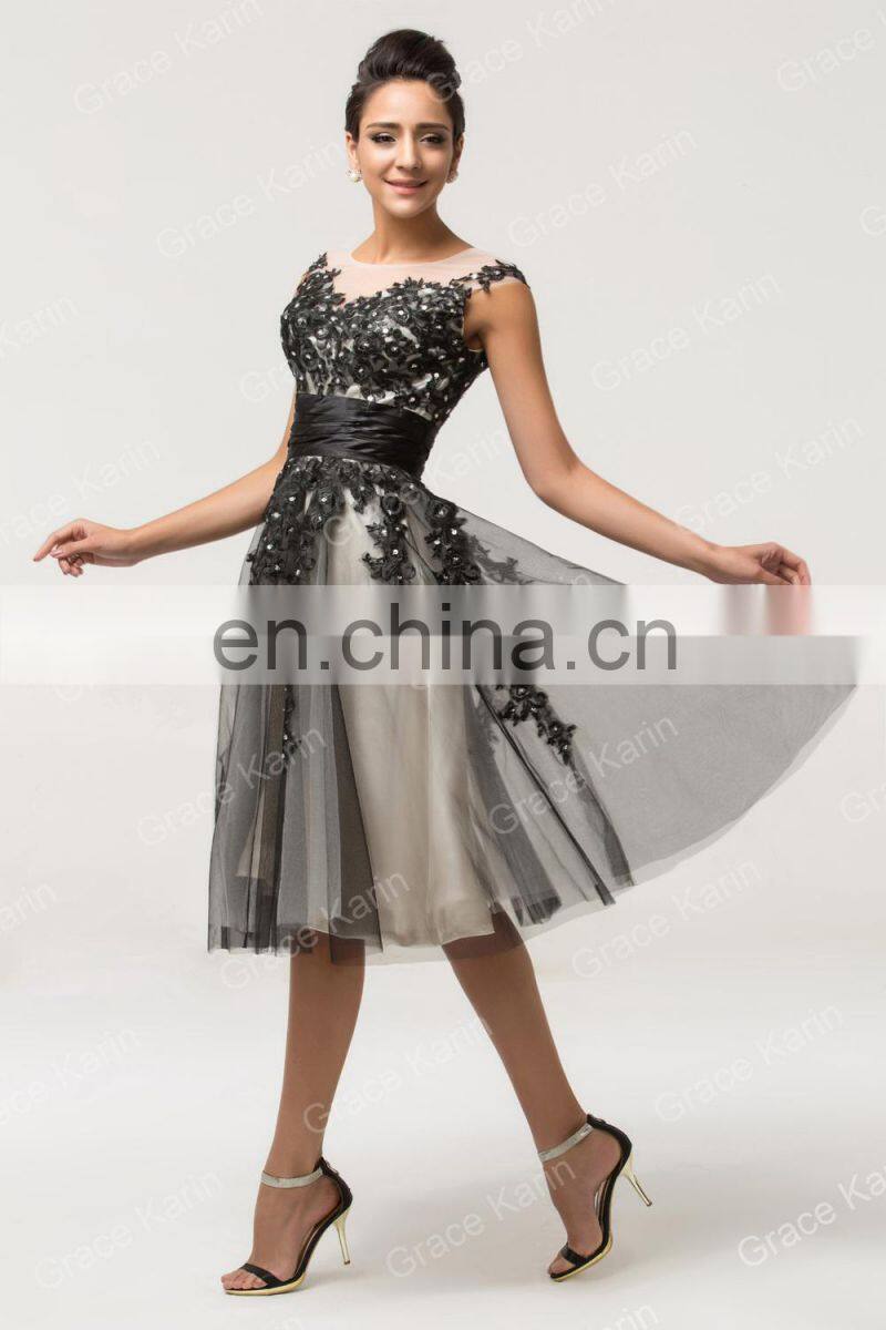 Grace Karin Cap Sleeve Gray Elegant Short Prom Dress CL007581