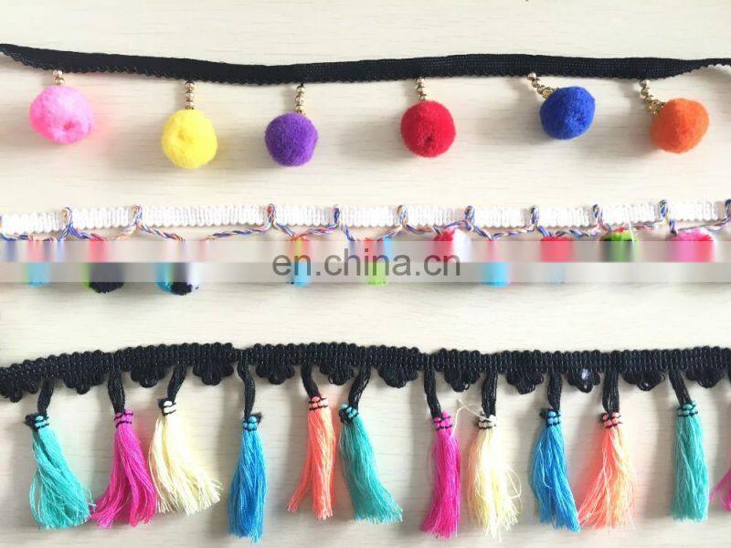 China 2017colorful tape sewing with fringe/tassel yards wholesale pom pom trim