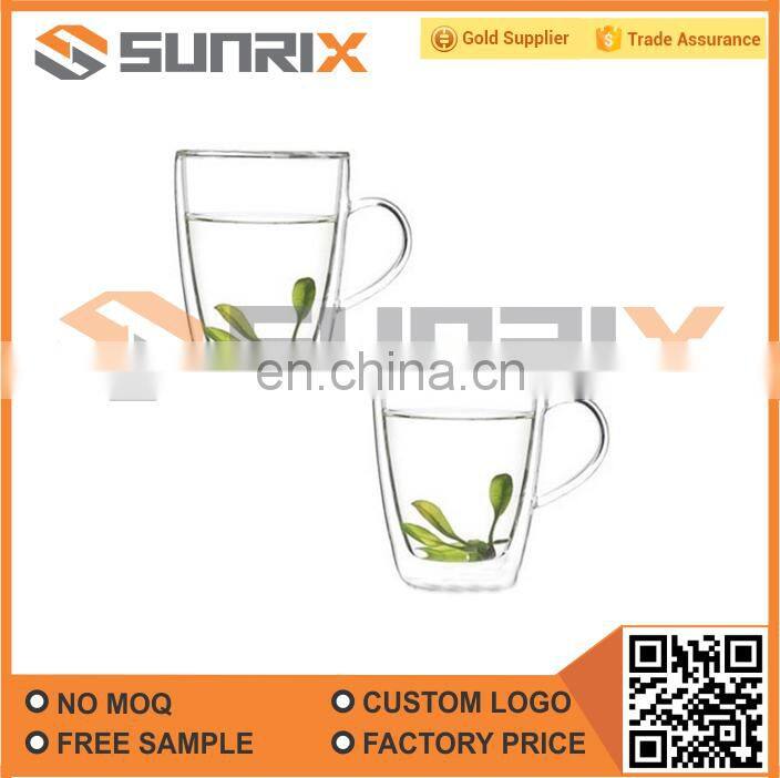 Double Walled Heatproof Clear Big Glass Tea Cup With Handle