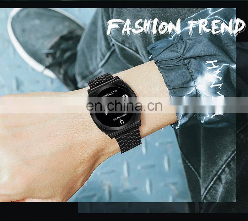 SANDA 8012 Mens Fashion Digital Business Watches Calendar Stainless Steel Week Display Back Light Wristwatch