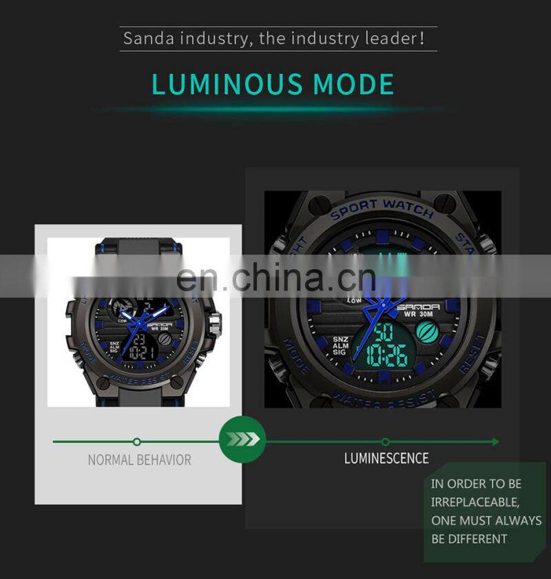 Sanda 739 Analog Digital Backlight Watches Mens Waterproof Analog Quartz Unique Army Green Gents Sport Wrist Watch For Boys