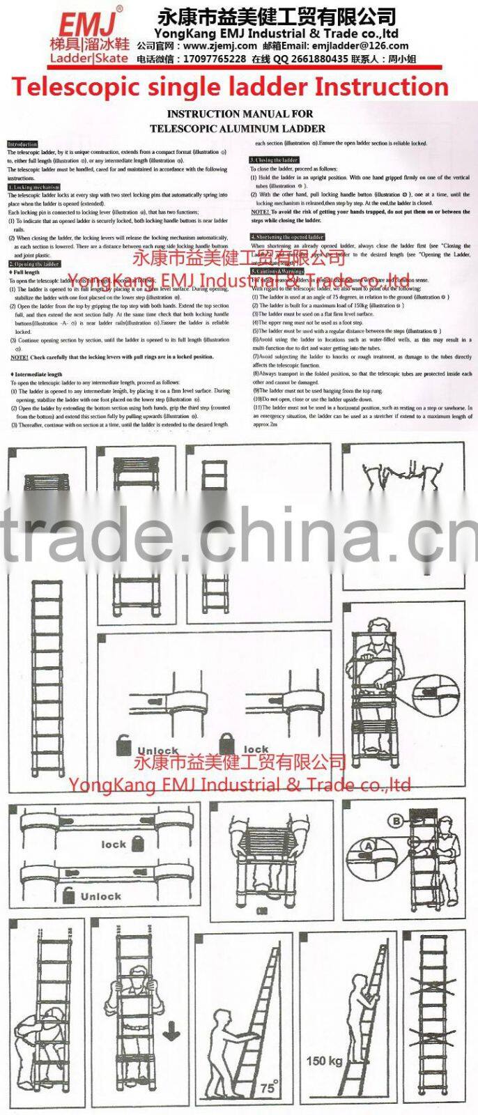 Aluminium telescopic ladder 3.8M
