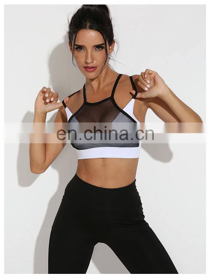 Sexy White Black Hollow Out Mesh Sport Bra Top Women Padded High Impact Thin Shoulder Strap Sports Bra and lagging