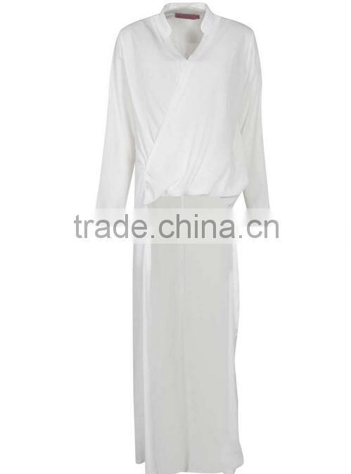 2015 china manufacturer customized ladies maxi length drape front shirt