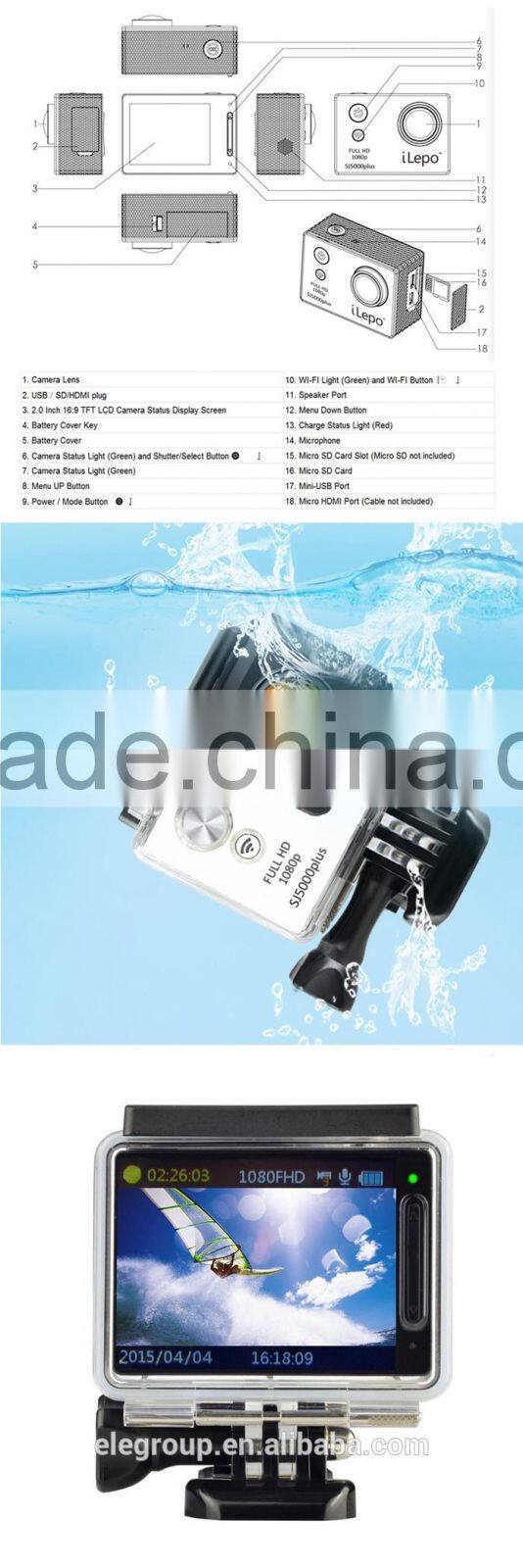 Original HD 1080P SJ5000plus sport camera H.264 30m Waterproof 30m wifi app support IOS and Android