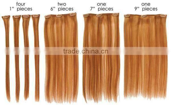 22" 7 pcs/pack clip in hair extensions dark color natural wave clip weft human remy hair extension