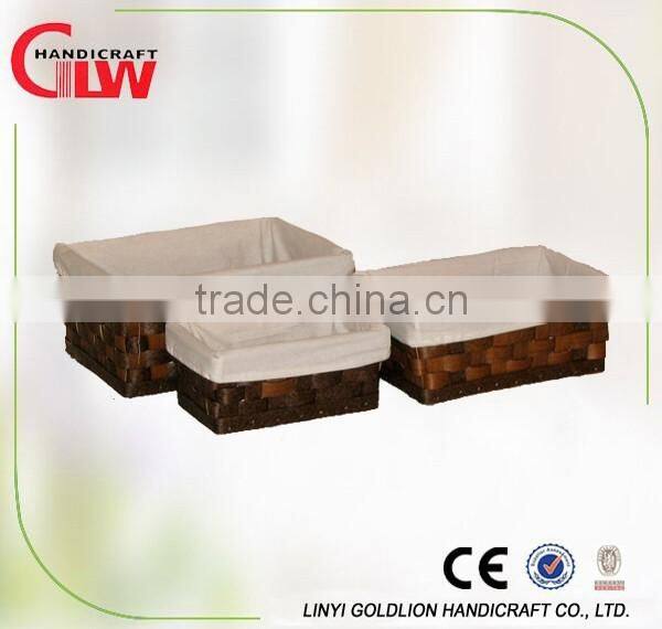 Set of 3 rectangular wood chip storage basket