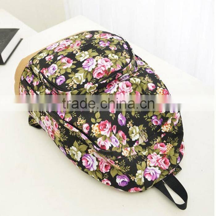 Vintage Retro Rose Floral Printing Backpack Women's Canvas Travel Backpack for Teenage Girls Rucksack