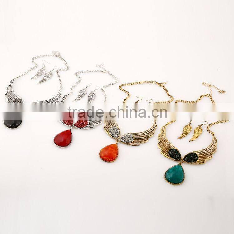 New Fashion Sweetly Angel Wings Water Droplets Gem Diamond Jewelry Set