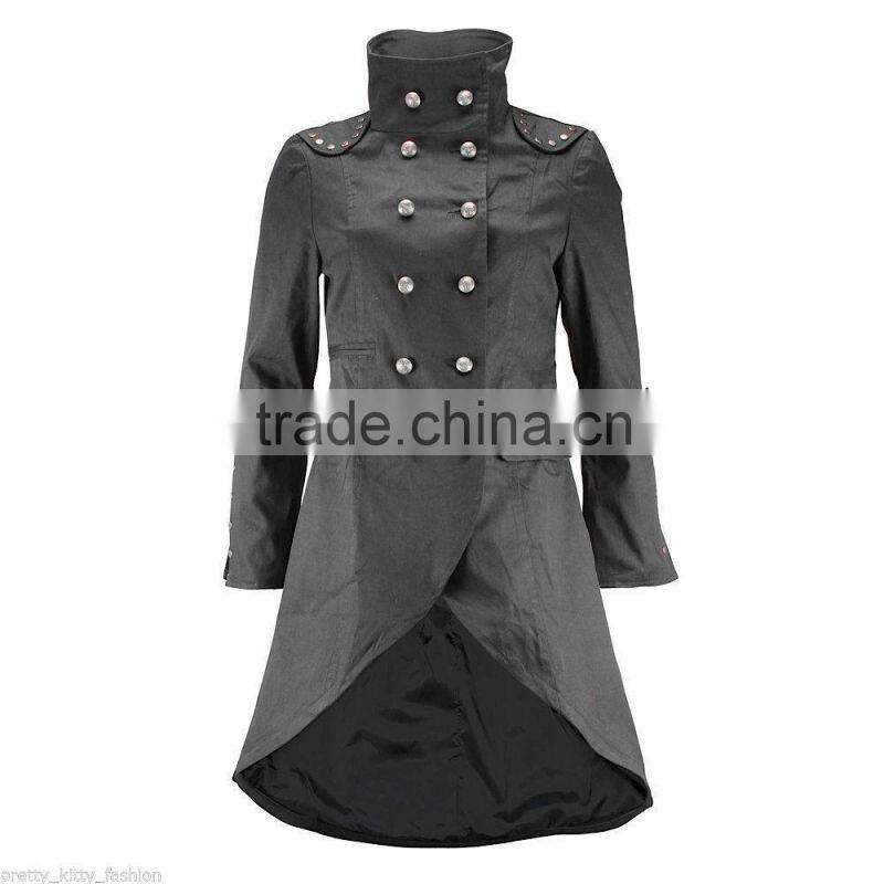 WOMENS GOTHIC BUTTON STYLE COTTON LONG COAT BLACK COLOR
