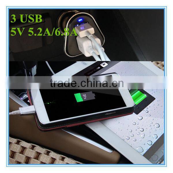 hot sale oem white and black colorful ring blue led 5v 5.2a 6.8a 3 port tablet charger