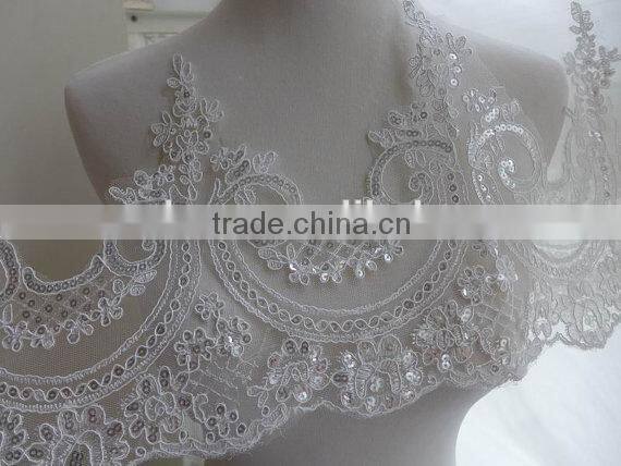 2015 new popular wedding dress bridal alencon sequins lace trim