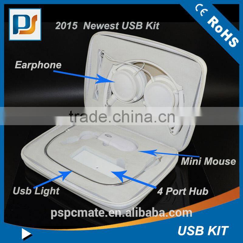 White color computer accessories gift set -usb led light/mini mouse/usb hub/heaphone