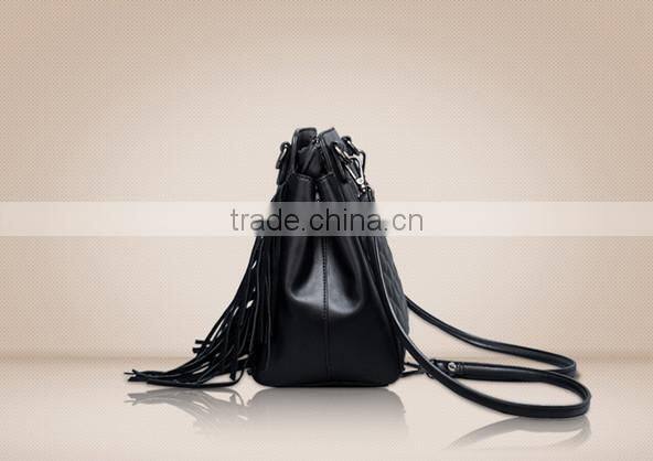western three-used tassels backpack soft leather tote bag black ladies shoulder bags