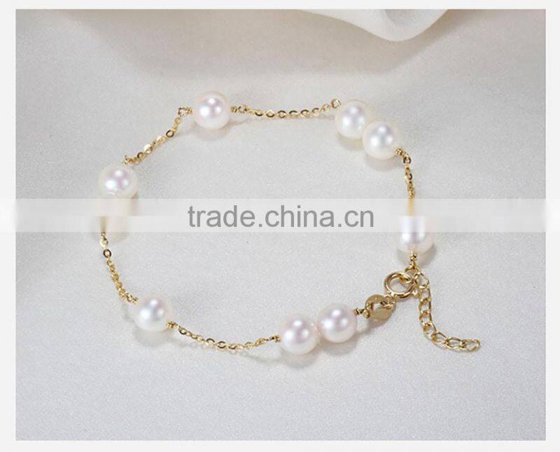 elegant women akoya white pearl charm bracelets 18k gold chain 17cm