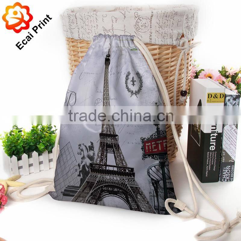 2016 fashion customize heat transfer printed cinch travel bag