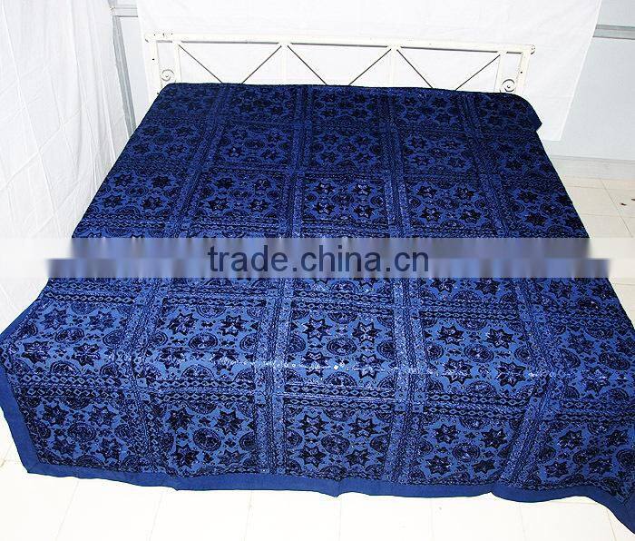 Jaipuri Turquoise Mirror Embroidered Bedsheets