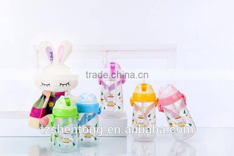 Kids strawwith nylon strap bpa free portable plastic drinking water bottle