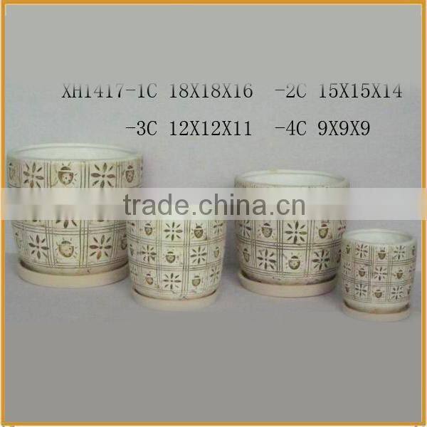 Round beautiful patterns long white retro flower pot