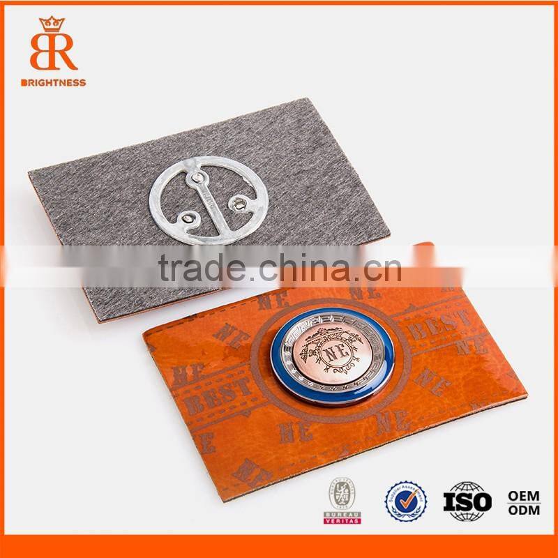 High quality leather printing patch leather metal patch supplier