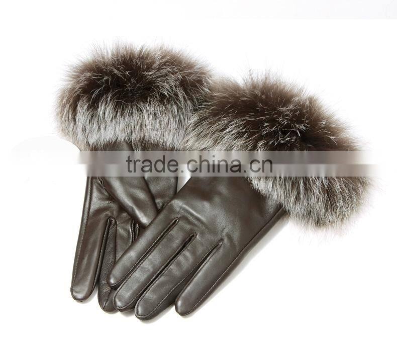 Haining Genuine Sheep Leather Winter Gloves with fox fur cuffs