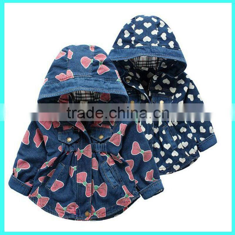 wholesale autumn hooded jacket baby girl jeans jacket
