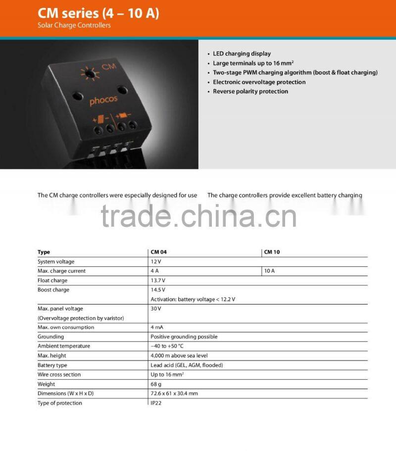 Phocos Industrial 12V CM04/10A Solar Charge Controller