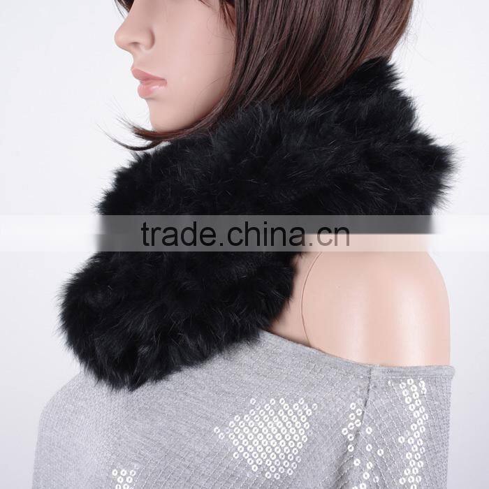 Black women fur scarf with rabbit fur/knitted rabbit fur scarf for girls KZ150125