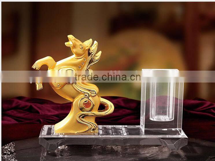 crystal penholder with metal horse for 2016 new year gift