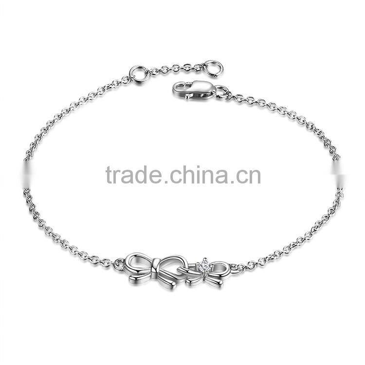New 925 Sterling Silver Double Bows Chain Bracelet Fashion Bangle Bracelets