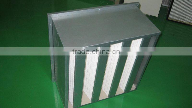 Galvanized steel frame Fiber-glass Media V BANK HEPA Air Filter