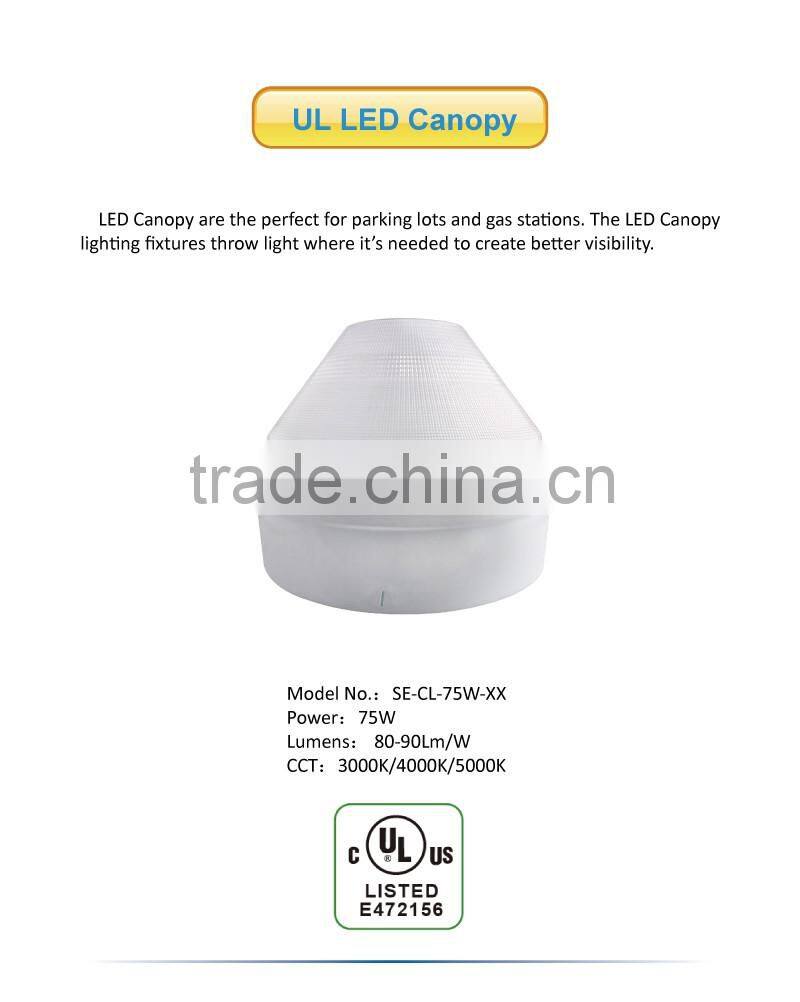 High brightness UL Approved outdoor led gas station 75w led canopy light