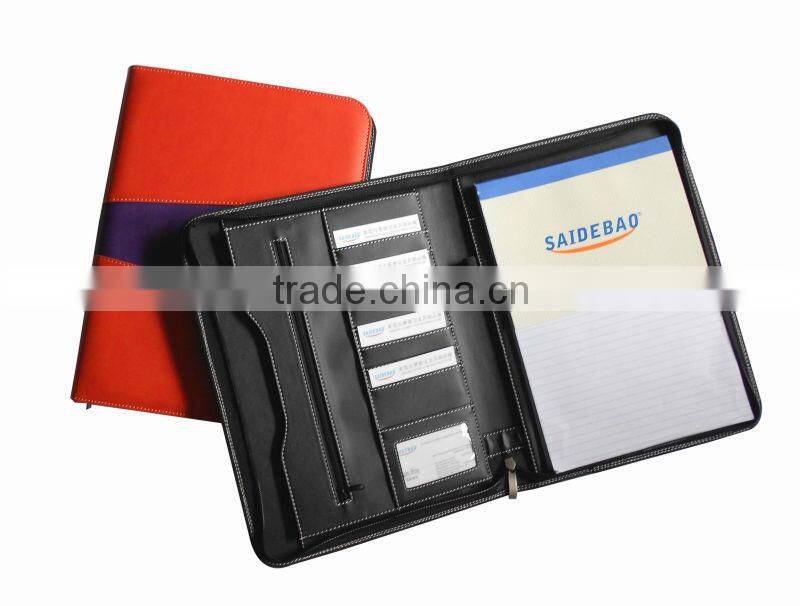 2014 A4 A5 plastic leather folder portfolio with zipper closure