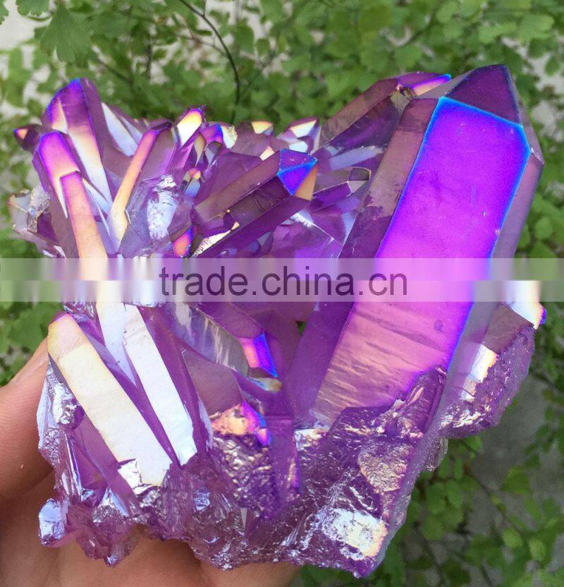 large light purple raw crystal cluster with plating for sale