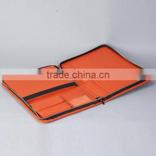 Zippered Genuine Leather Portfolio for iPad and Tablet PC (Orange)