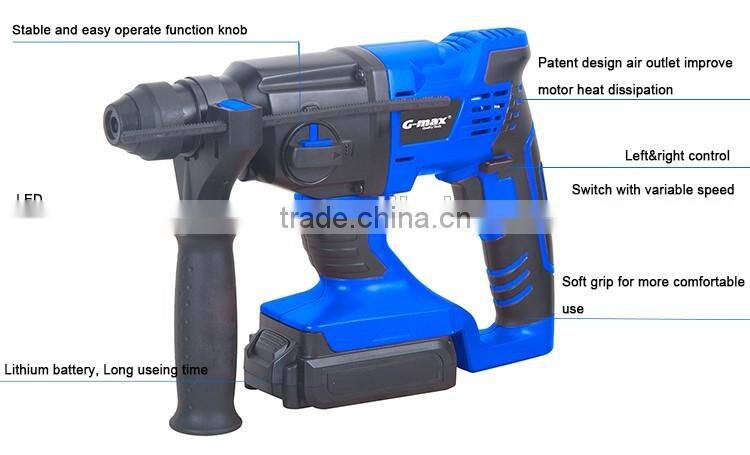 G-max 2X3000mAh Li-ion Batteries 20mm 18V Cordless Rotary Hammer Drill GT13071