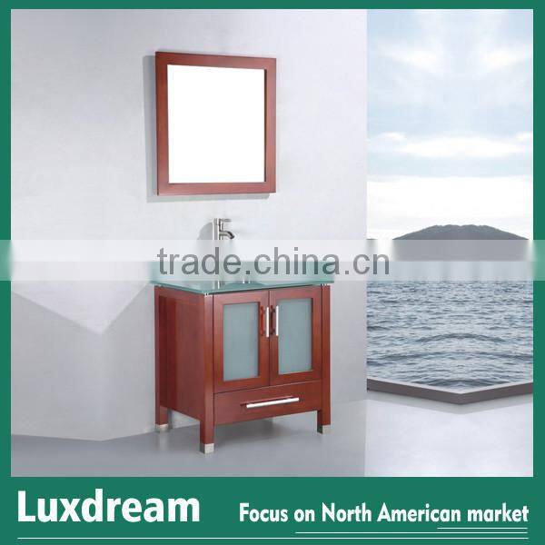 Solid wood freestanding bathroom vanity with froste glass door
