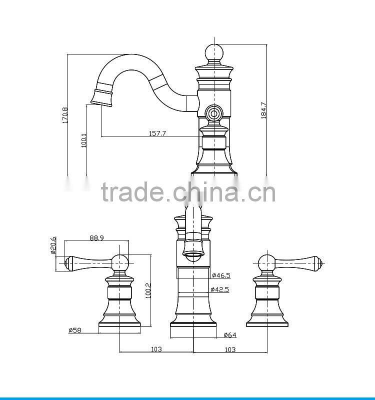 3 Hole Antique Brass Bathroom Tap