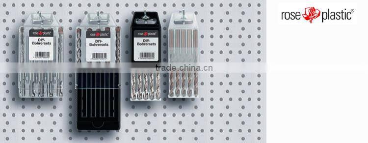 Plastic transparent or colored plastic packaging box for SDS drills and hammer drills with hanging loop Multi Pack MP