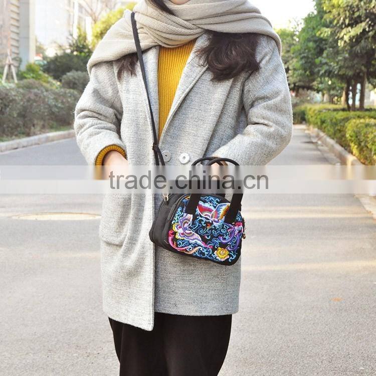 Single strap women shoulder bag/handbags with long strap embroidery