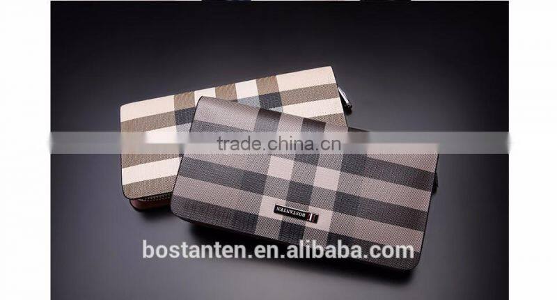 classic plaid leather wallets clutch hand bag for men fashion