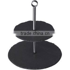 2 Tier Slate Serving Stand with Chrome Handle/Hot Selling Slate 2 Tier Cake Stand, CupCake, Muffin, Dining Room, Kitchen Display