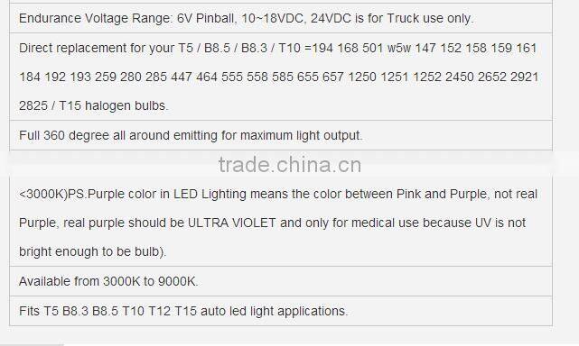 T5 1LED Automotive Car Lights Bulb Dashboards Gauge Indicator Bulbs Ignition Lights For All T5 Wedge Type